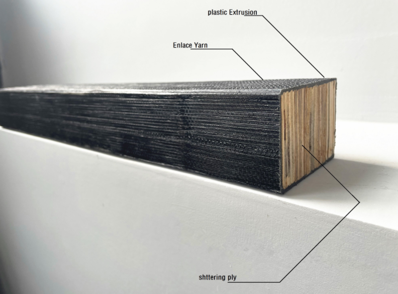  Viga de madera Zeemo recubierta con montante rígido de plástico negro