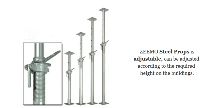 ZEEMO Cuplock Prop Sleeve Andamio Doka de acero galvanizado ajustable Acrow Props para construcción de edificios apuntalamiento